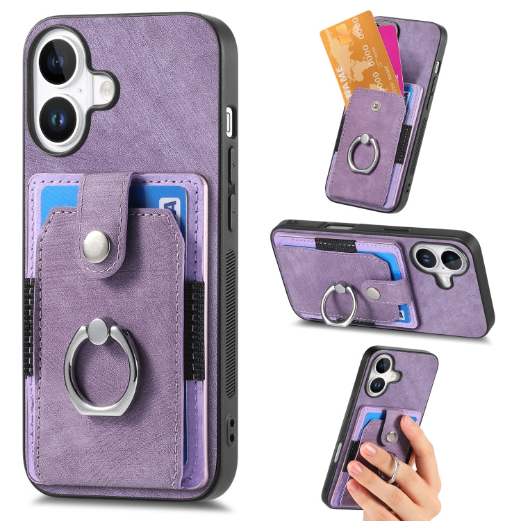 Retro Skin-feel Ring Card Wallet Phone Case, For iPhone 17 Pro Max, For iPhone 17 Pro, For iPhone 17, For iPhone Air, For iPhone 16 Pro Max, For iPhone 16 Pro, For iPhone 16 Plus, For iPhone 16