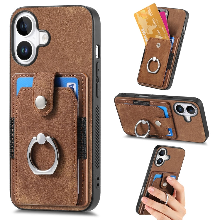 Retro Skin-feel Ring Card Wallet Phone Case, For iPhone 17 Pro Max, For iPhone 17 Pro, For iPhone 17, For iPhone Air, For iPhone 16 Pro Max, For iPhone 16 Pro, For iPhone 16 Plus, For iPhone 16