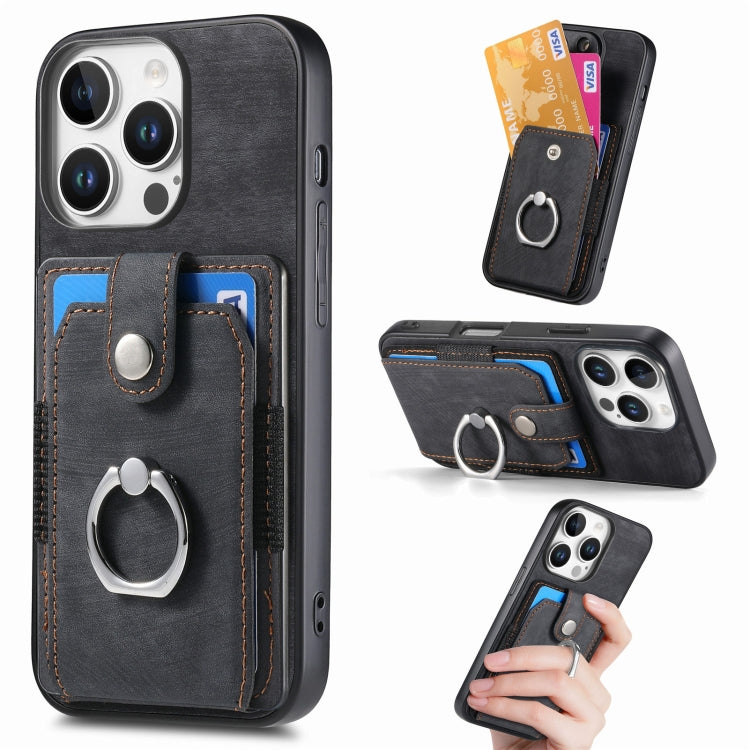 Retro Skin-feel Ring Card Wallet Phone Case, For iPhone 17 Pro Max, For iPhone 17 Pro, For iPhone 17, For iPhone Air, For iPhone 16 Pro Max, For iPhone 16 Pro, For iPhone 16 Plus, For iPhone 16