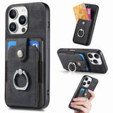 Retro Skin-feel Ring Card Wallet Phone Case, For iPhone 17 Pro Max, For iPhone 17 Pro, For iPhone 17, For iPhone Air, For iPhone 16 Pro Max, For iPhone 16 Pro, For iPhone 16 Plus, For iPhone 16