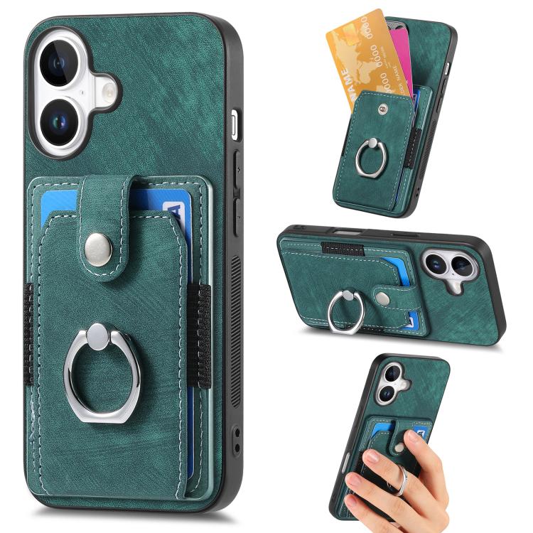 Retro Skin-feel Ring Card Wallet Phone Case, For iPhone 17 Pro Max, For iPhone 17 Pro, For iPhone 17, For iPhone Air, For iPhone 16 Pro Max, For iPhone 16 Pro, For iPhone 16 Plus, For iPhone 16