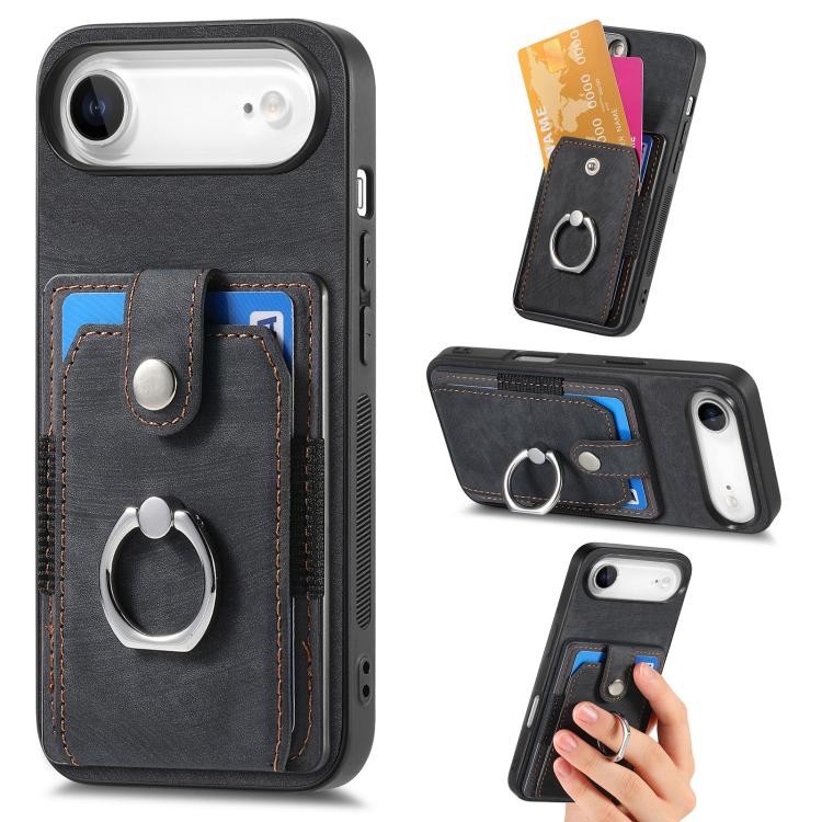 Retro Skin-feel Ring Card Wallet Phone Case, For iPhone 17 Pro Max, For iPhone 17 Pro, For iPhone 17, For iPhone Air, For iPhone 16 Pro Max, For iPhone 16 Pro, For iPhone 16 Plus, For iPhone 16