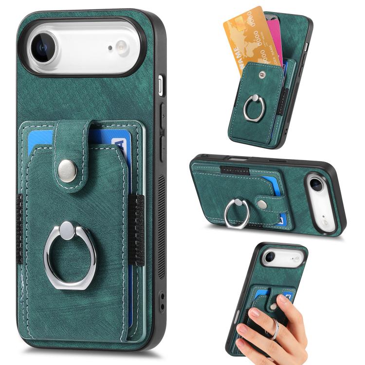 Retro Skin-feel Ring Card Wallet Phone Case, For iPhone 17 Pro Max, For iPhone 17 Pro, For iPhone 17, For iPhone Air, For iPhone 16 Pro Max, For iPhone 16 Pro, For iPhone 16 Plus, For iPhone 16
