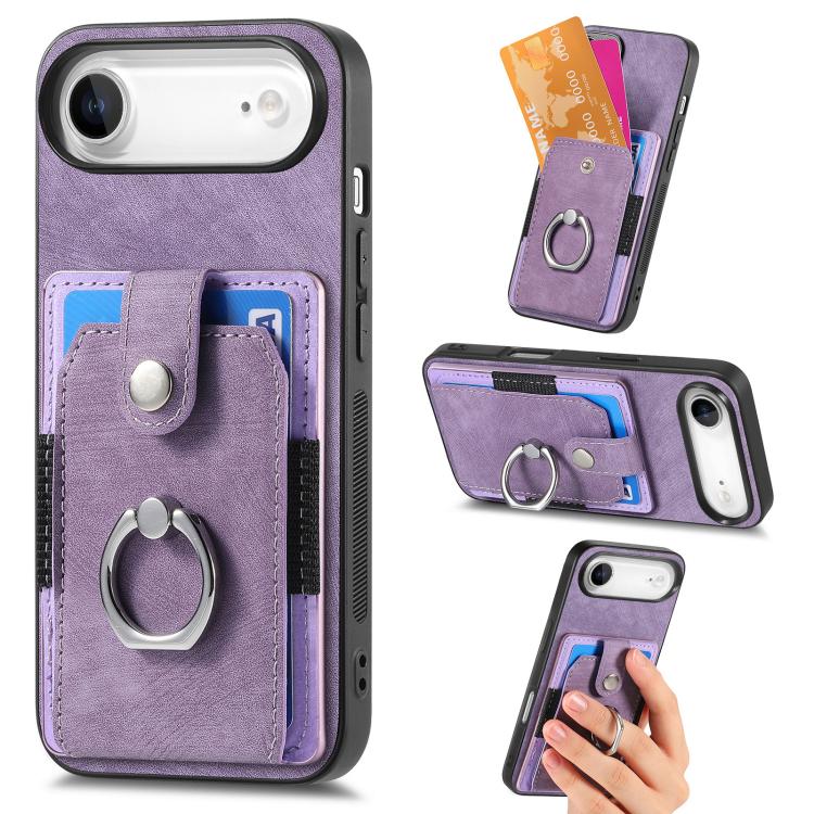 Retro Skin-feel Ring Card Wallet Phone Case, For iPhone 17 Pro Max, For iPhone 17 Pro, For iPhone 17, For iPhone Air, For iPhone 16 Pro Max, For iPhone 16 Pro, For iPhone 16 Plus, For iPhone 16