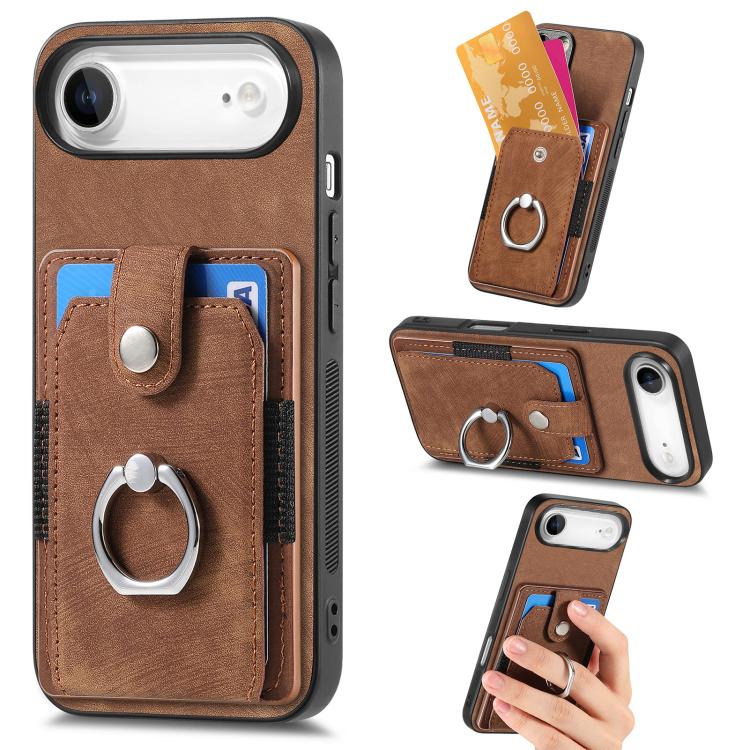 Retro Skin-feel Ring Card Wallet Phone Case, For iPhone 17 Pro Max, For iPhone 17 Pro, For iPhone 17, For iPhone Air, For iPhone 16 Pro Max, For iPhone 16 Pro, For iPhone 16 Plus, For iPhone 16