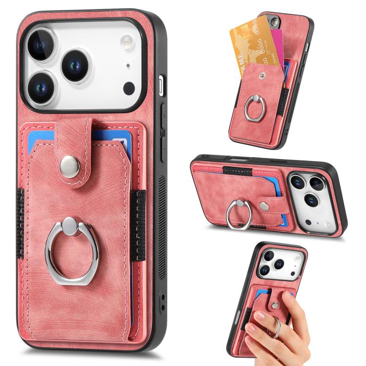 Retro Skin-feel Ring Card Wallet Phone Case, For iPhone 17 Pro Max, For iPhone 17 Pro, For iPhone 17, For iPhone Air, For iPhone 16 Pro Max, For iPhone 16 Pro, For iPhone 16 Plus, For iPhone 16