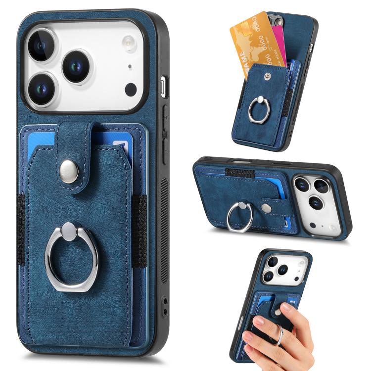 Retro Skin-feel Ring Card Wallet Phone Case, For iPhone 17 Pro Max, For iPhone 17 Pro, For iPhone 17, For iPhone Air, For iPhone 16 Pro Max, For iPhone 16 Pro, For iPhone 16 Plus, For iPhone 16