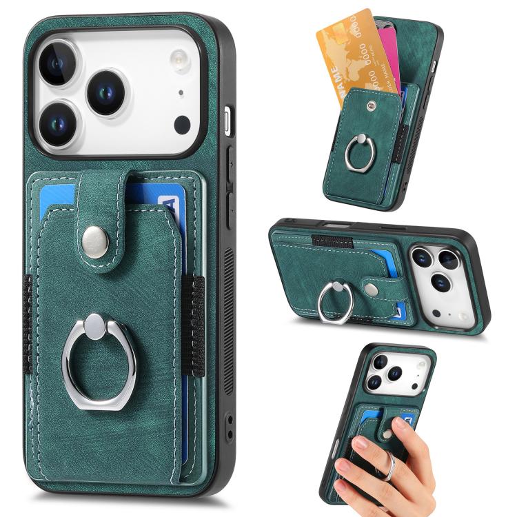 Retro Skin-feel Ring Card Wallet Phone Case, For iPhone 17 Pro Max, For iPhone 17 Pro, For iPhone 17, For iPhone Air, For iPhone 16 Pro Max, For iPhone 16 Pro, For iPhone 16 Plus, For iPhone 16