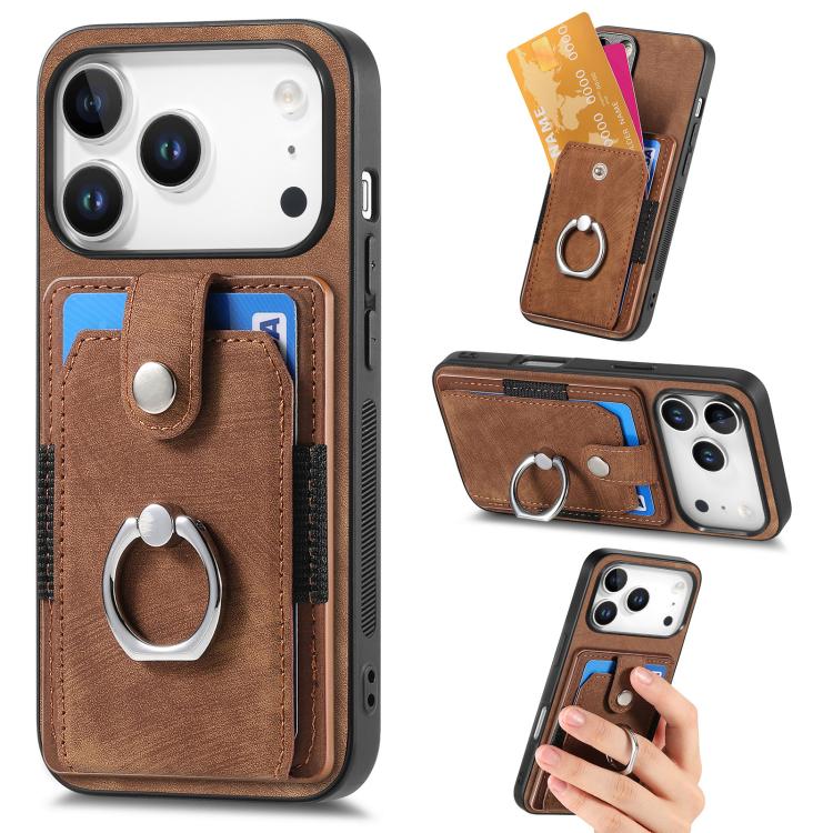 Retro Skin-feel Ring Card Wallet Phone Case, For iPhone 17 Pro Max, For iPhone 17 Pro, For iPhone 17, For iPhone Air, For iPhone 16 Pro Max, For iPhone 16 Pro, For iPhone 16 Plus, For iPhone 16