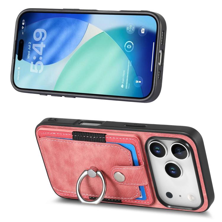 Retro Skin-feel Ring Card Wallet Phone Case, For iPhone 17 Pro Max, For iPhone 17 Pro, For iPhone 17, For iPhone Air, For iPhone 16 Pro Max, For iPhone 16 Pro, For iPhone 16 Plus, For iPhone 16