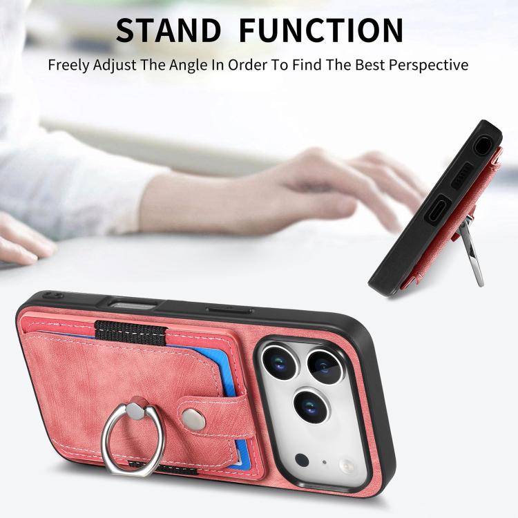 Retro Skin-feel Ring Card Wallet Phone Case, For iPhone 17 Pro Max, For iPhone 17 Pro, For iPhone 17, For iPhone Air, For iPhone 16 Pro Max, For iPhone 16 Pro, For iPhone 16 Plus, For iPhone 16