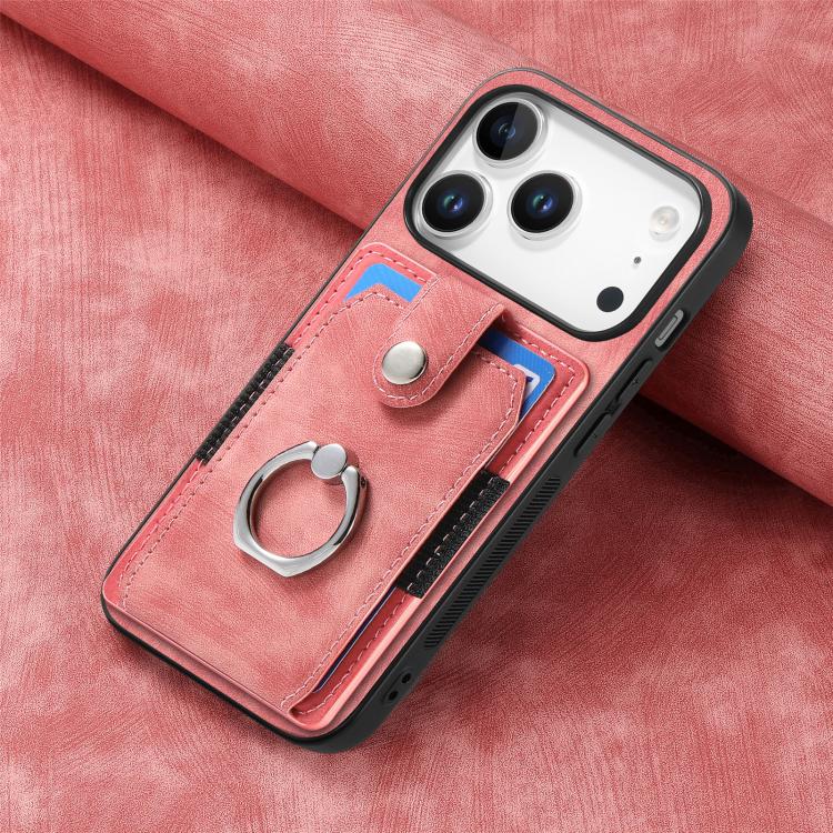 Retro Skin-feel Ring Card Wallet Phone Case, For iPhone 17 Pro Max, For iPhone 17 Pro, For iPhone 17, For iPhone Air, For iPhone 16 Pro Max, For iPhone 16 Pro, For iPhone 16 Plus, For iPhone 16