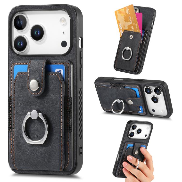 Retro Skin-feel Ring Card Wallet Phone Case, For iPhone 17 Pro Max, For iPhone 17 Pro, For iPhone 17, For iPhone Air, For iPhone 16 Pro Max, For iPhone 16 Pro, For iPhone 16 Plus, For iPhone 16
