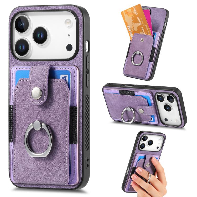 Retro Skin-feel Ring Card Wallet Phone Case, For iPhone 17 Pro Max, For iPhone 17 Pro, For iPhone 17, For iPhone Air, For iPhone 16 Pro Max, For iPhone 16 Pro, For iPhone 16 Plus, For iPhone 16