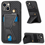 Carbon Fiber Wallet Flip Card K-shaped Holder Phone Case, For iPhone 15