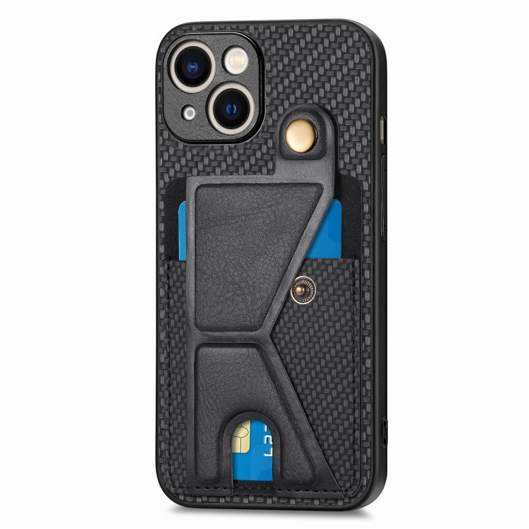 Carbon Fiber Wallet Flip Card K-shaped Holder Phone Case, For iPhone 15