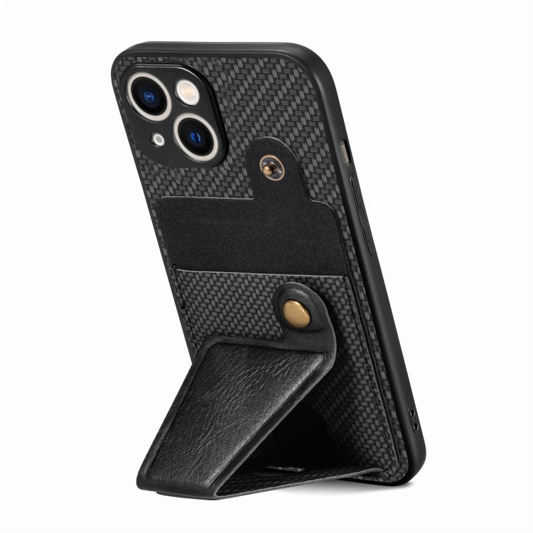 Carbon Fiber Wallet Flip Card K-shaped Holder Phone Case, For iPhone 15