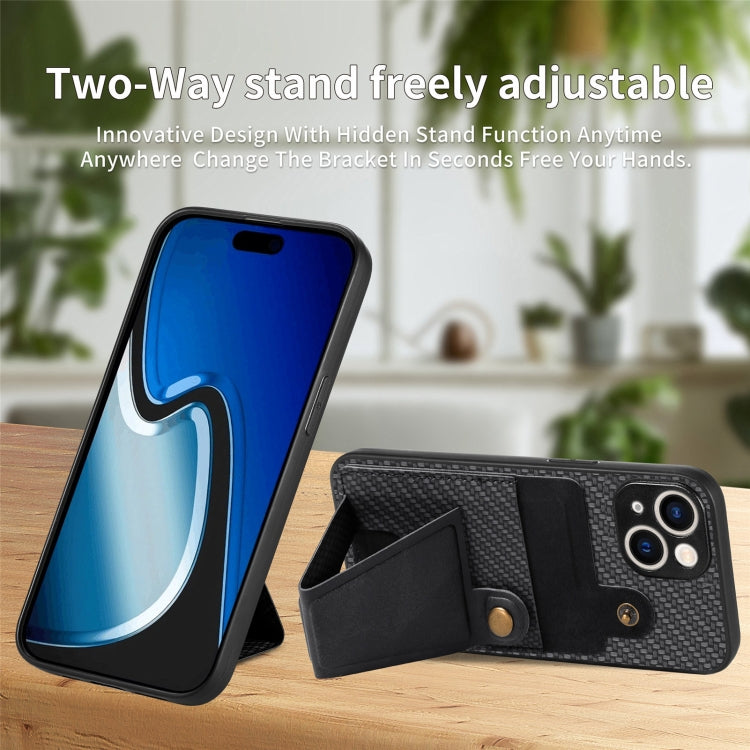 Carbon Fiber Wallet Flip Card K-shaped Holder Phone Case, For iPhone 15