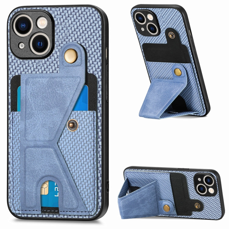 Carbon Fiber Wallet Flip Card K-shaped Holder Phone Case, For iPhone 15