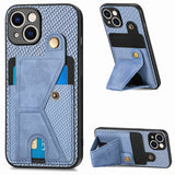 Carbon Fiber Wallet Flip Card K-shaped Holder Phone Case, For iPhone 15