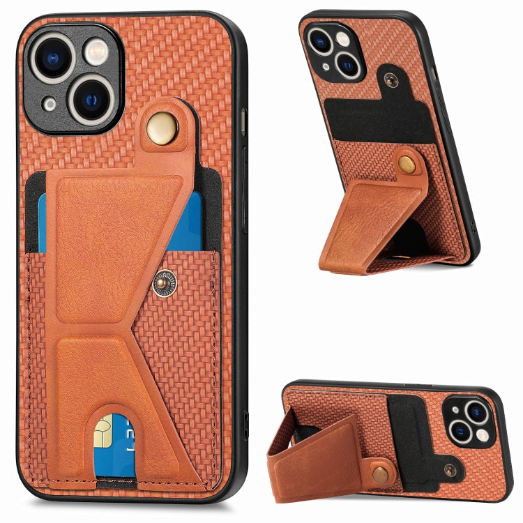 Carbon Fiber Wallet Flip Card K-shaped Holder Phone Case, For iPhone 15