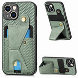 Carbon Fiber Wallet Flip Card K-shaped Holder Phone Case, For iPhone 15