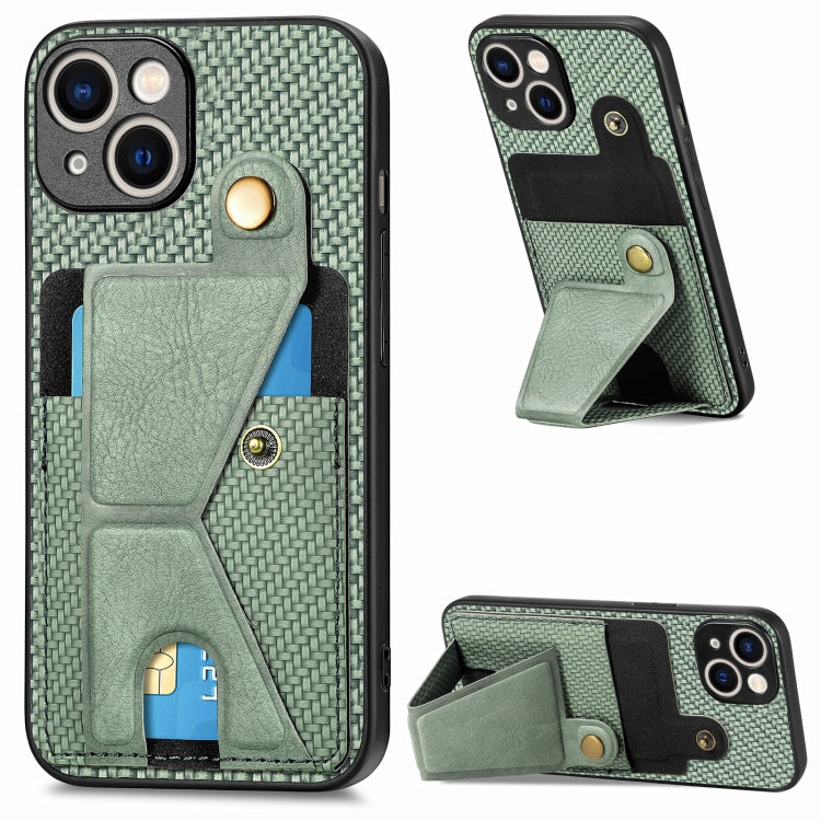 Carbon Fiber Wallet Flip Card K-shaped Holder Phone Case, For iPhone 15