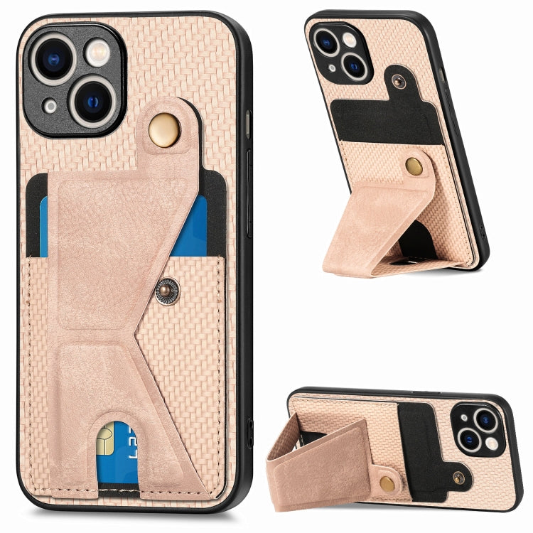 Carbon Fiber Wallet Flip Card K-shaped Holder Phone Case, For iPhone 15