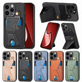 Carbon Fiber Wallet Flip Card K-shaped Holder Phone Case, For iPhone 15