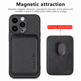 Carbon Fiber Leather Card Magsafe Phone Case, For iPhone 15 Pro Max, For iPhone 15 Pro, For iPhone 15 Plus, For iPhone 15