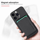 Carbon Fiber Leather Card Magsafe Phone Case, For iPhone 15 Pro Max, For iPhone 15 Pro, For iPhone 15 Plus, For iPhone 15