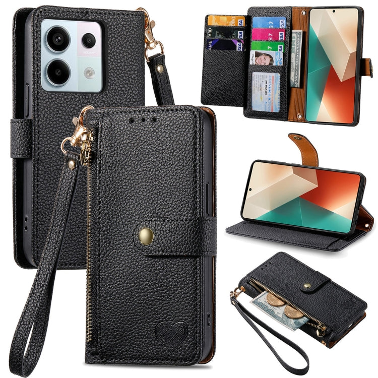 Love Zipper Lanyard Leather Phone Case, For Xiaomi 14 Ultra, For Xiaomi Redmi Note 13 5G, For Xiaomi Redmi Note 13 Pro 5G, For Xiaomi 13T, For Xiaomi 13 Lite, For Redmi 15C 5G / 4G Glodal 171mm
