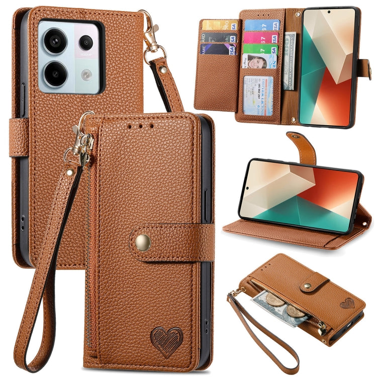 Love Zipper Lanyard Leather Phone Case, For Xiaomi 14 Ultra, For Xiaomi Redmi Note 13 5G, For Xiaomi Redmi Note 13 Pro 5G, For Xiaomi 13T, For Xiaomi 13 Lite, For Redmi 15C 5G / 4G Glodal 171mm