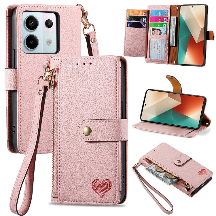 Love Zipper Lanyard Leather Phone Case, For Xiaomi 14 Ultra, For Xiaomi Redmi Note 13 5G, For Xiaomi Redmi Note 13 Pro 5G, For Xiaomi 13T, For Xiaomi 13 Lite, For Redmi 15C 5G / 4G Glodal 171mm