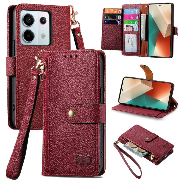 Love Zipper Lanyard Leather Phone Case, For Xiaomi 14 Ultra, For Xiaomi Redmi Note 13 5G, For Xiaomi Redmi Note 13 Pro 5G, For Xiaomi 13T, For Xiaomi 13 Lite, For Redmi 15C 5G / 4G Glodal 171mm
