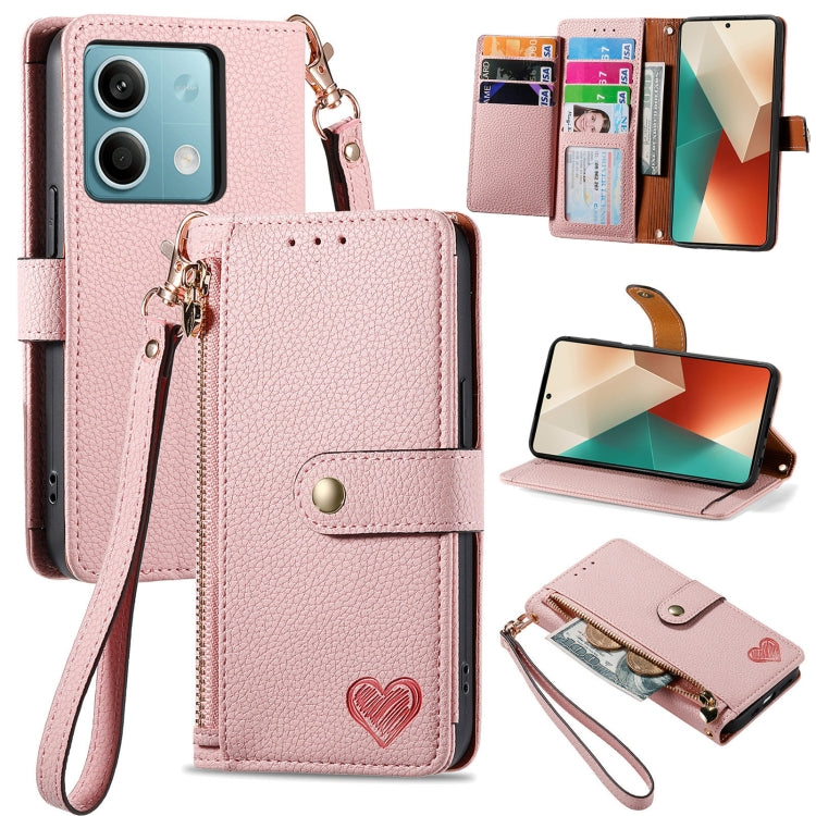 Love Zipper Lanyard Leather Phone Case, For Xiaomi 14 Ultra, For Xiaomi Redmi Note 13 5G, For Xiaomi Redmi Note 13 Pro 5G, For Xiaomi 13T, For Xiaomi 13 Lite, For Redmi 15C 5G / 4G Glodal 171mm