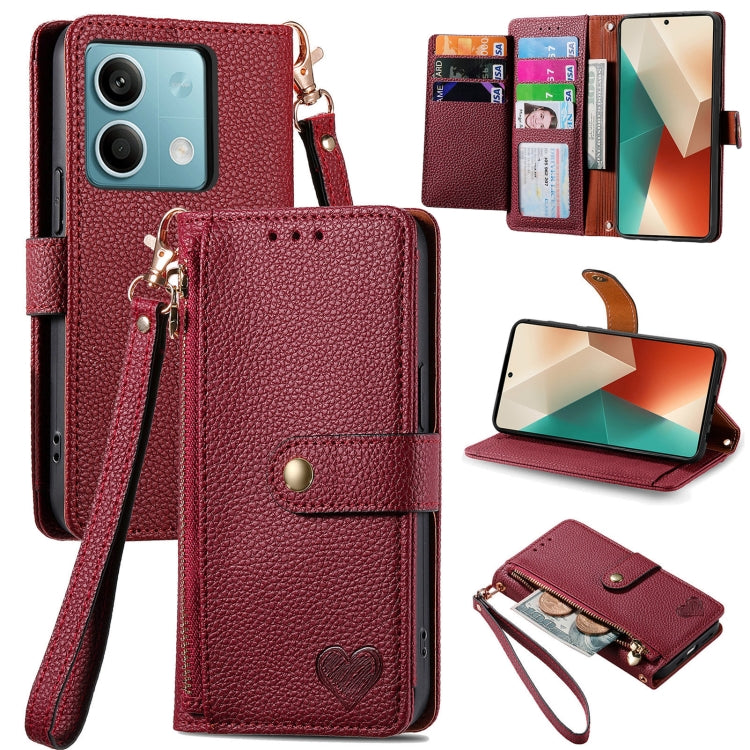 Love Zipper Lanyard Leather Phone Case, For Xiaomi 14 Ultra, For Xiaomi Redmi Note 13 5G, For Xiaomi Redmi Note 13 Pro 5G, For Xiaomi 13T, For Xiaomi 13 Lite, For Redmi 15C 5G / 4G Glodal 171mm