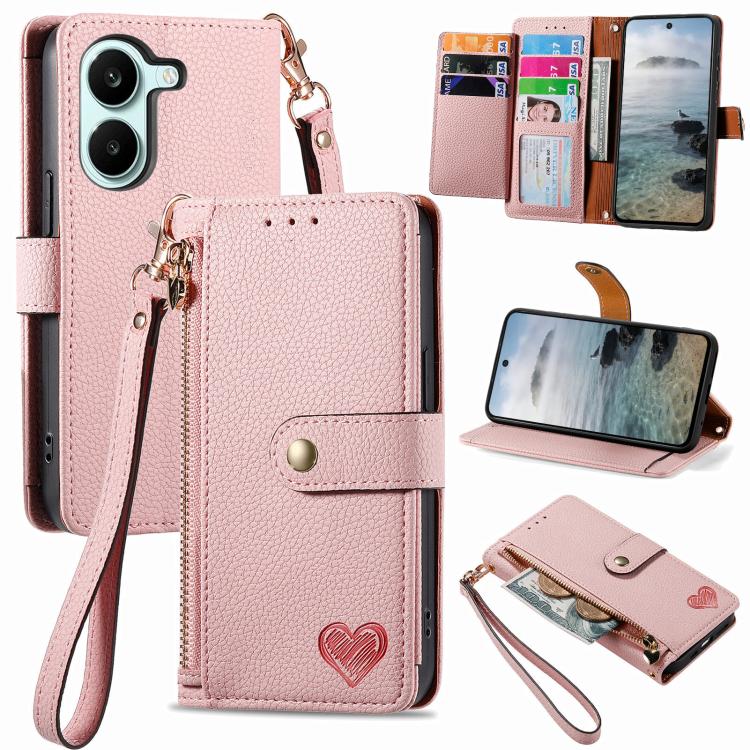Love Zipper Lanyard Leather Phone Case, For Xiaomi Poco X8 Pro Max 5G, For Xiaomi Poco X8 Pro 5G, For Redmi Turbo 5 Max 5G, For Redmi Turbo 5 5G, For Xiaomi 17 Pro Max, For Xiaomi 17 Pro, For Xiaomi 17, For Xiaomi Poco M7 4G 169mm