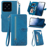 Embossed Flower Zipper Leather Phone Case, For Xiaomi Redmi 13 4G, For Xiaomi Redmi Turbo 3 5G, For Xiaomi 14 Pro, For Xiaomi 14, For Xiaomi Redmi 13C, For Redmi 15C 5G / 4G Glodal 171mm