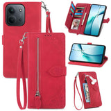Embossed Flower Zipper Leather Phone Case, For Xiaomi Redmi 13 4G, For Xiaomi Redmi Turbo 3 5G, For Xiaomi 14 Pro, For Xiaomi 14, For Xiaomi Redmi 13C, For Redmi 15C 5G / 4G Glodal 171mm