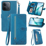 Embossed Flower Zipper Leather Phone Case, For Xiaomi Redmi 13 4G, For Xiaomi Redmi Turbo 3 5G, For Xiaomi 14 Pro, For Xiaomi 14, For Xiaomi Redmi 13C, For Redmi 15C 5G / 4G Glodal 171mm