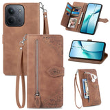 Embossed Flower Zipper Leather Phone Case, For Xiaomi Redmi 13 4G, For Xiaomi Redmi Turbo 3 5G, For Xiaomi 14 Pro, For Xiaomi 14, For Xiaomi Redmi 13C, For Redmi 15C 5G / 4G Glodal 171mm