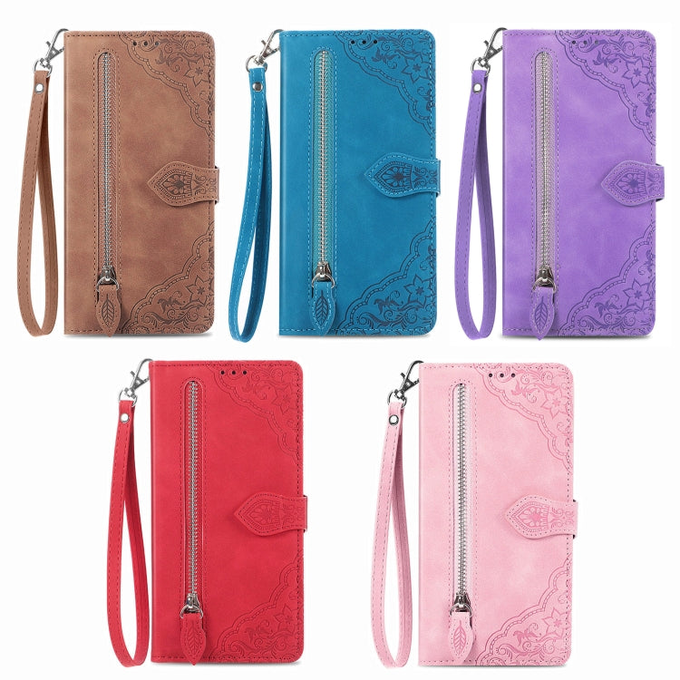 Embossed Flower Zipper Leather Phone Case, For Xiaomi Redmi 13 4G, For Xiaomi Redmi Turbo 3 5G, For Xiaomi 14 Pro, For Xiaomi 14, For Xiaomi Redmi 13C, For Redmi 15C 5G / 4G Glodal 171mm