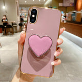 Electroplating Love Heart Holder TPU Phone Case, For iPhone 12 Pro, For iPhone 12 mini, For iPhone 11 Pro Max, For iPhone 11, For iPhone 11 Pro, For iPhone X / XS, For iPhone XR, For iPhone XS Max