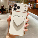 Electroplating Love Heart Holder TPU Phone Case, For iPhone 17e / 16e, For iPhone 17 Pro Max, For iPhone 17 Pro, For iPhone 17, For iPhone Air, For iPhone 16 Pro Max, For iPhone 16 Pro, For iPhone 16 Plus