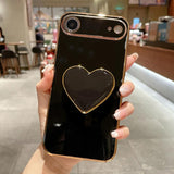 Electroplating Love Heart Holder TPU Phone Case, For iPhone 17e / 16e, For iPhone 17 Pro Max, For iPhone 17 Pro, For iPhone 17, For iPhone Air, For iPhone 16 Pro Max, For iPhone 16 Pro, For iPhone 16 Plus