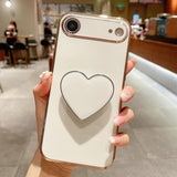 Electroplating Love Heart Holder TPU Phone Case, For iPhone 17e / 16e, For iPhone 17 Pro Max, For iPhone 17 Pro, For iPhone 17, For iPhone Air, For iPhone 16 Pro Max, For iPhone 16 Pro, For iPhone 16 Plus