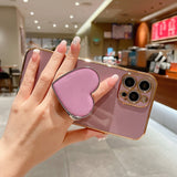 Electroplating Love Heart Holder TPU Phone Case, For iPhone 17e / 16e, For iPhone 17 Pro Max, For iPhone 17 Pro, For iPhone 17, For iPhone Air, For iPhone 16 Pro Max, For iPhone 16 Pro, For iPhone 16 Plus