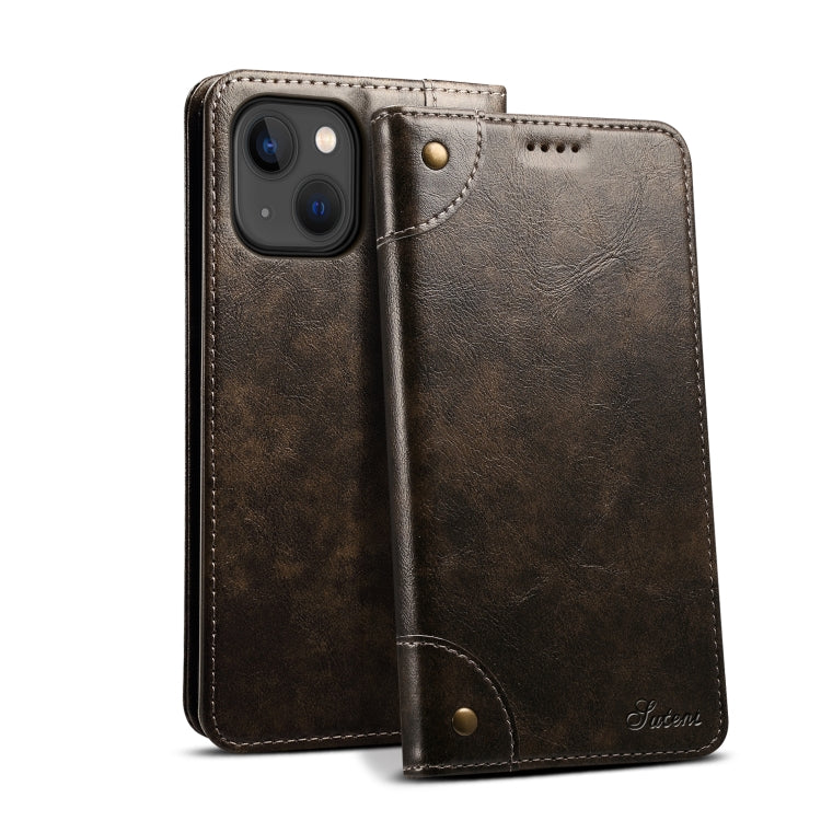 Suteni Baroque Calf Texture Buckle Wallet Leather Phone Case, For iPhone 15