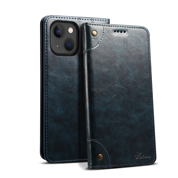 Suteni Baroque Calf Texture Buckle Wallet Leather Phone Case, For iPhone 15